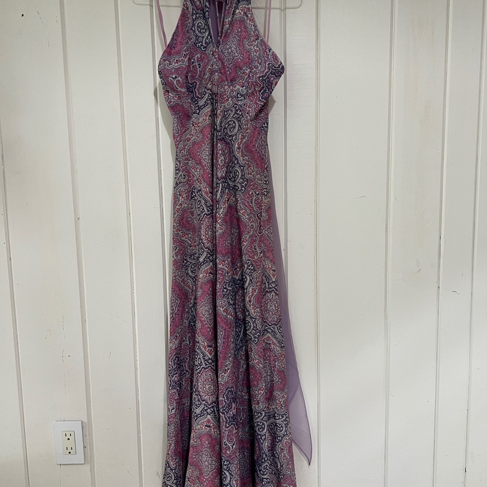 Vintage Shimmer Paisley Emilio Pucci Style Halter Cape Dress